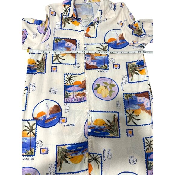 Label of Love Shirt Dress Tunic Button Up La Dolce Vita Postcard Travel Size L - Picture 4 of 6